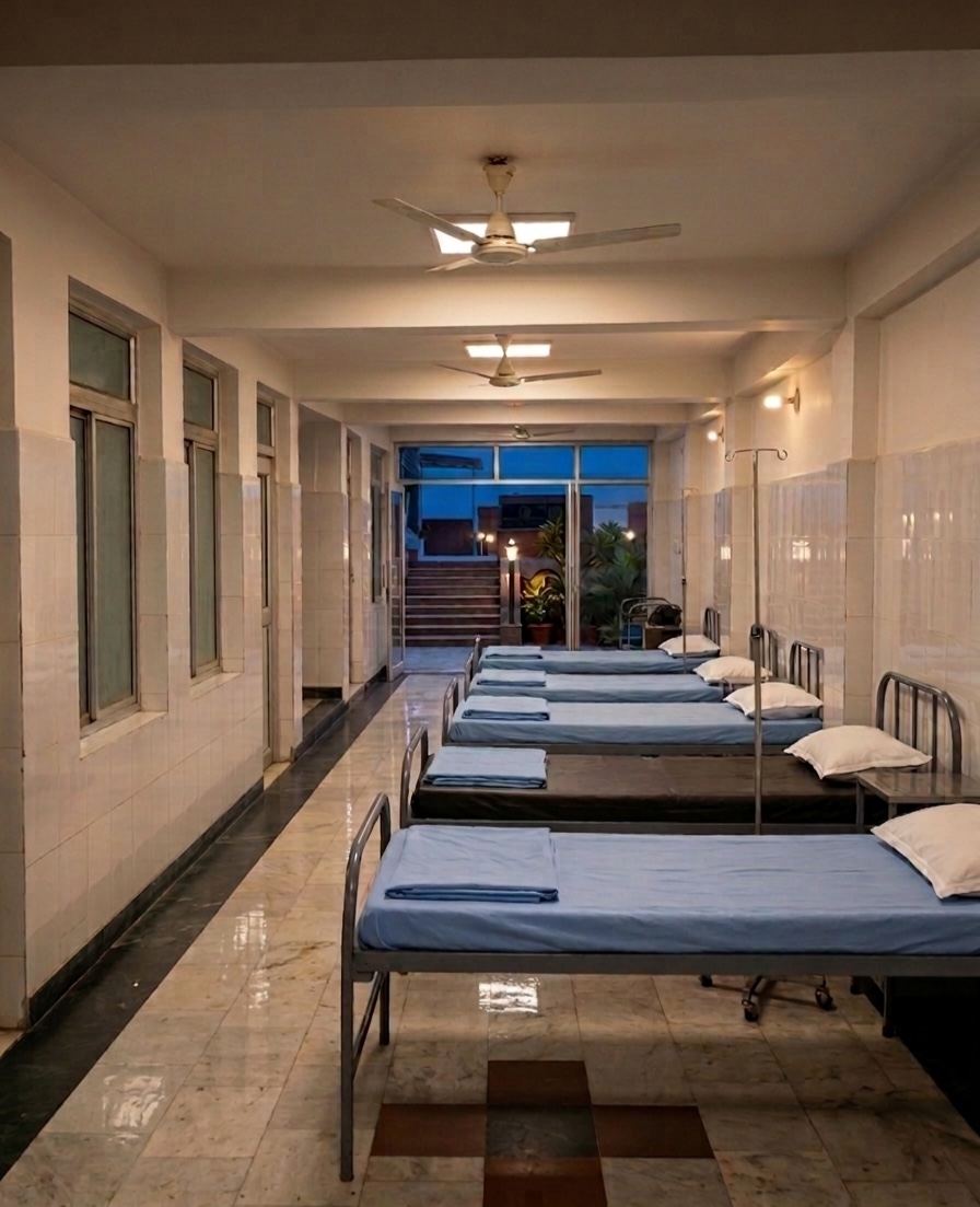 Indoor ward with beds